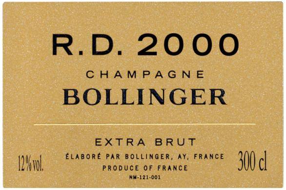 Etiket RD 2000 Bollinger RD 2000 Jeroboam   kopen!!!!   Gulden Hoeck